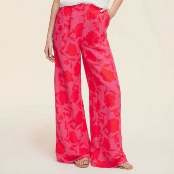 Kate Spade Target Classic Rose High-Rise Linen Trousers Pink/Red Small NEW - Picture 1 of 5